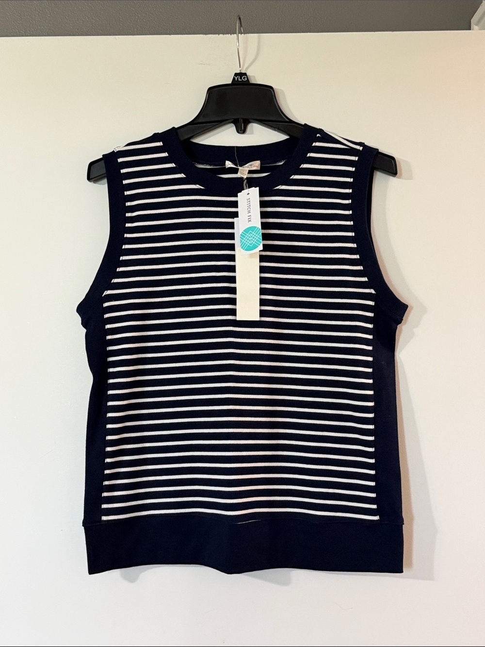 nine britton Navy & White Striped Sleeveless Knit Tank Top